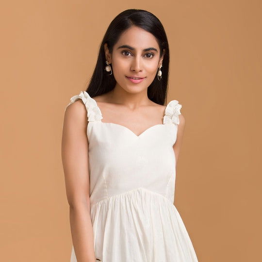 Off White Sweetheart Neck Midi Dress - Cult91