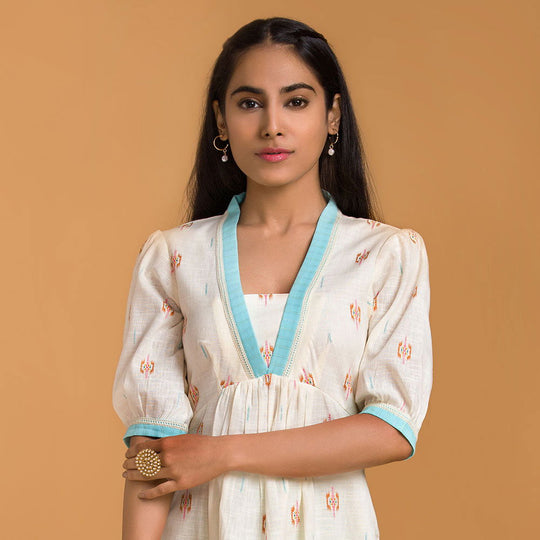Off White Woven Cotton Kurta with Straight Pants - Cult91