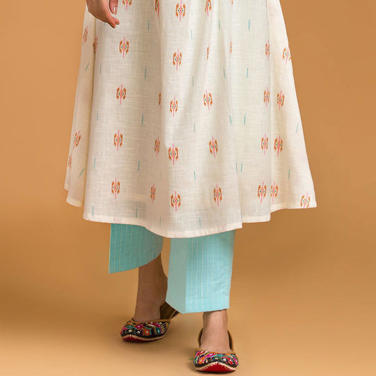 Off White Woven Cotton Kurta with Straight Pants - Cult91