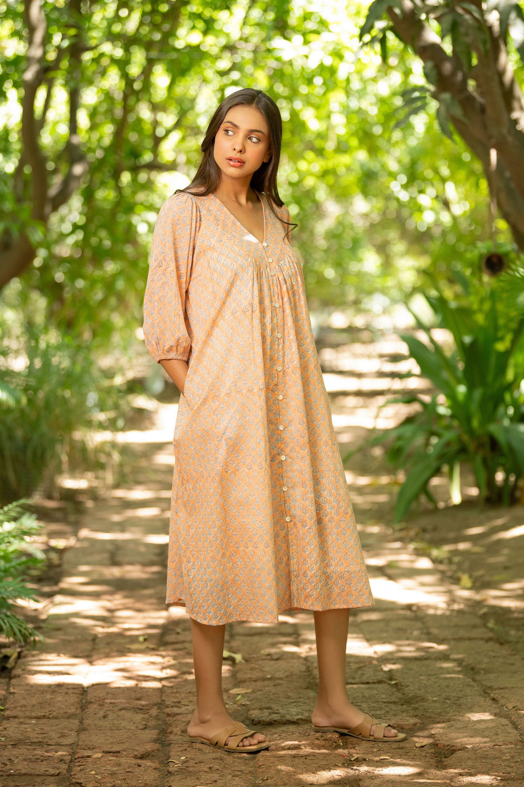 Peach Buttoned Dress - Cult91