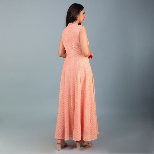 Peach Lucknowi Embroidered Anarkali Gown Set - Cult91
