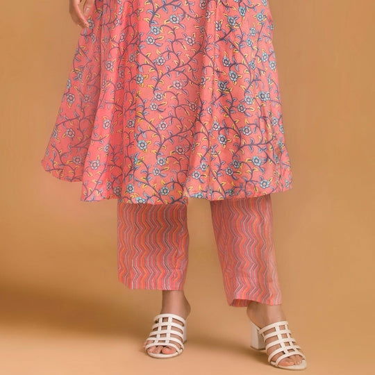 Pink Floral Viscose Muslin Kurta with Straight Pants - Cult91
