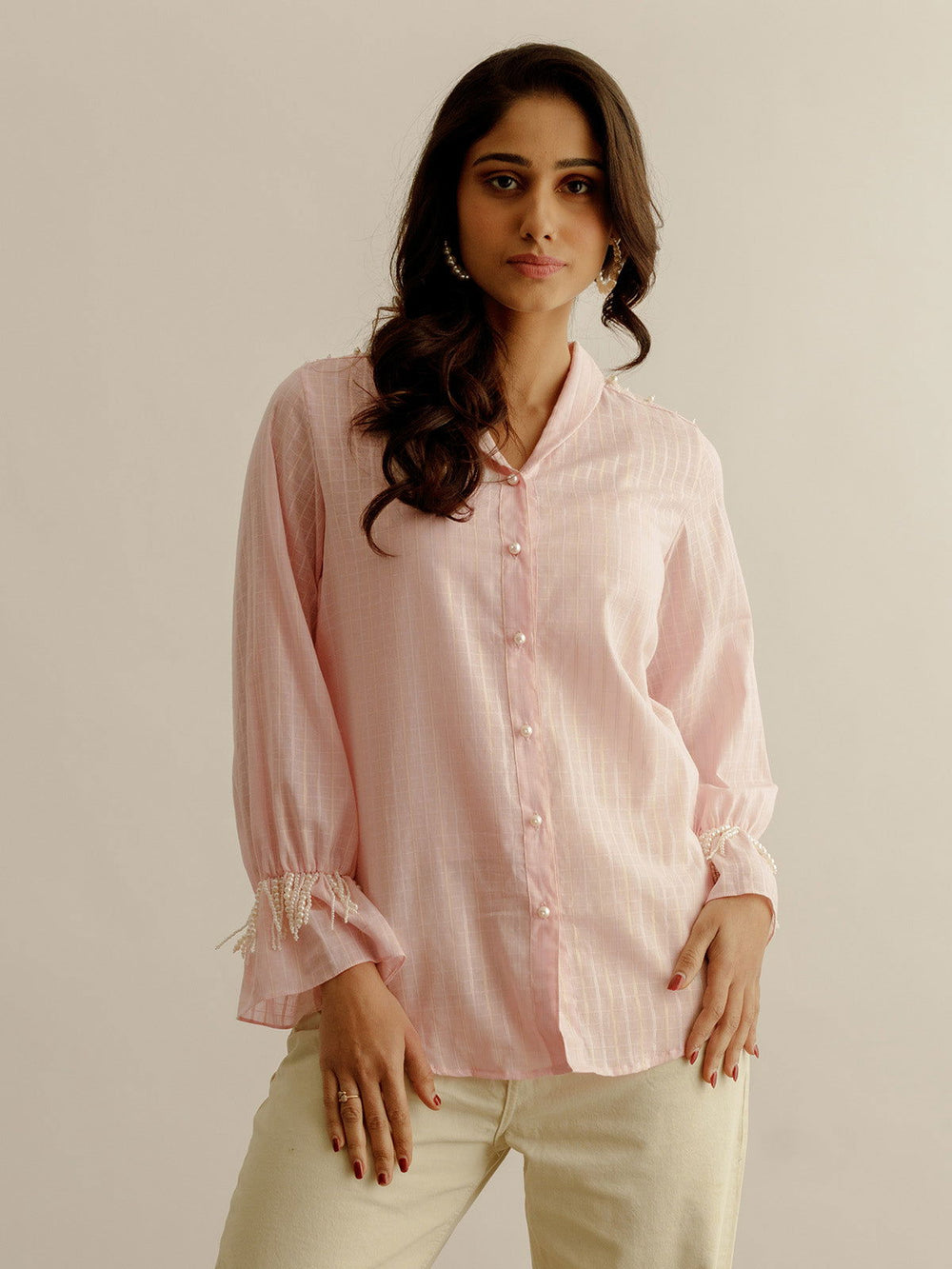 Pink Shirt with Pearl Embroidery - Cult91