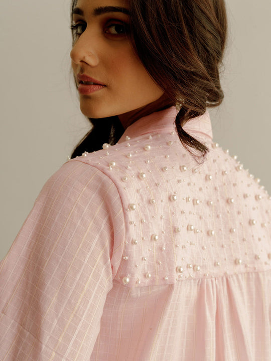 Pink Shirt with Pearl Embroidery - Cult91