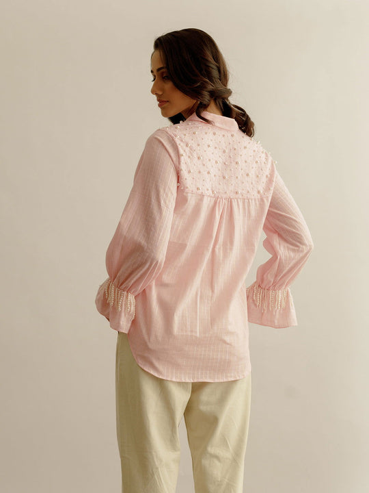 Pink Shirt with Pearl Embroidery - Cult91