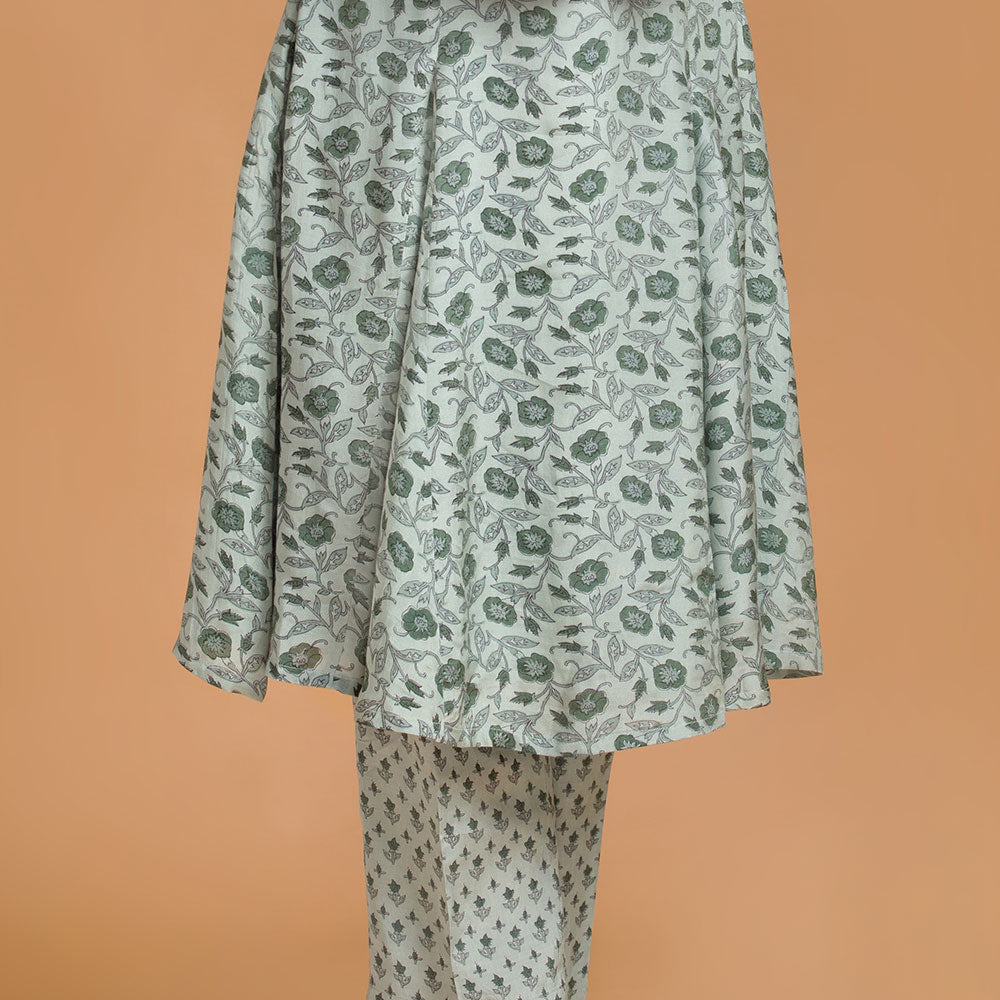 Pista Green Floral Printed Viscose Muslin Kurta With Straight Pant - Cult91