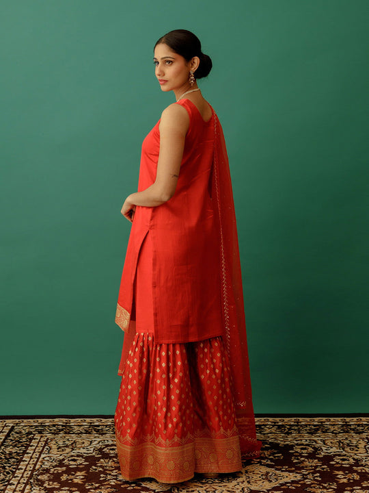 Red Banarasi Sharara Set - Cult91