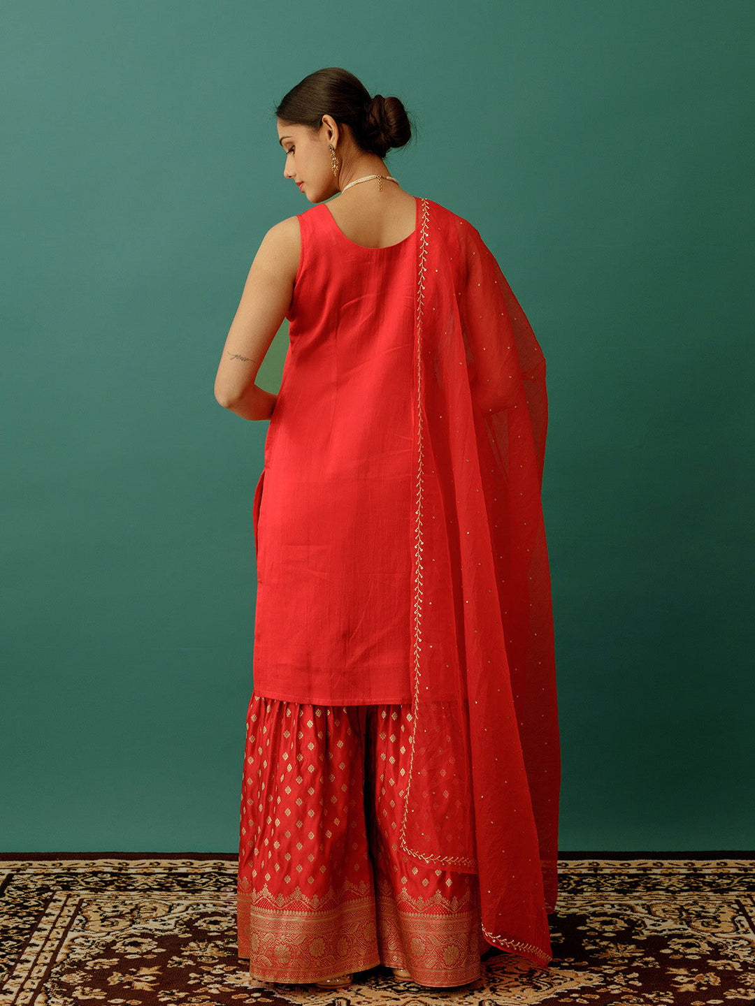 Red Banarasi Sharara Set - Cult91