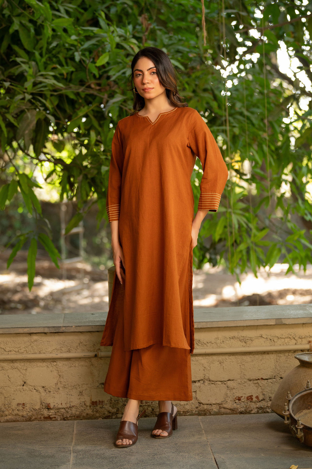 Rust Cotton Flex Kurta Set - Cult91