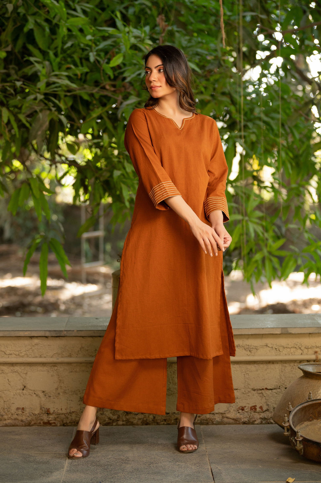 Rust Cotton Flex Kurta Set - Cult91