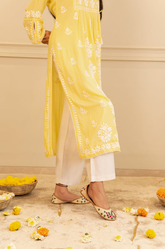 Yellow Angrakha Chikankari Kurta