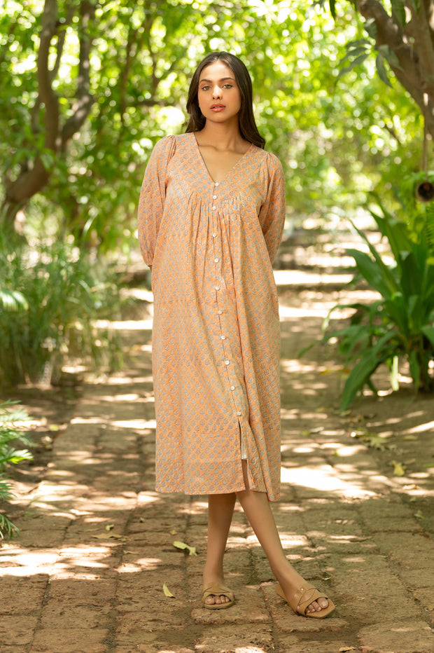 Peach Buttoned Dress