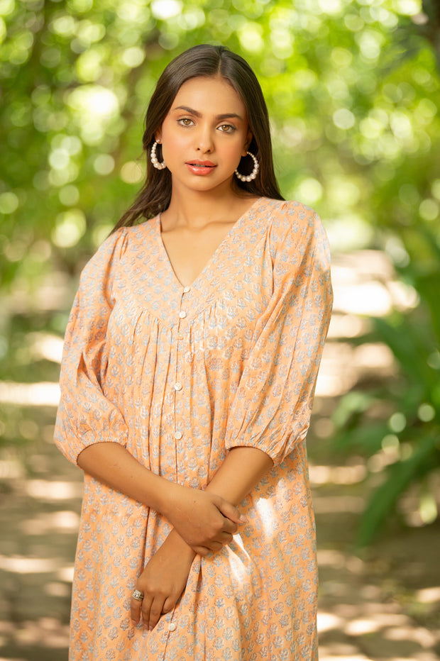 Peach Buttoned Dress