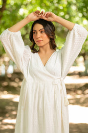 White Dobby Wrap dress