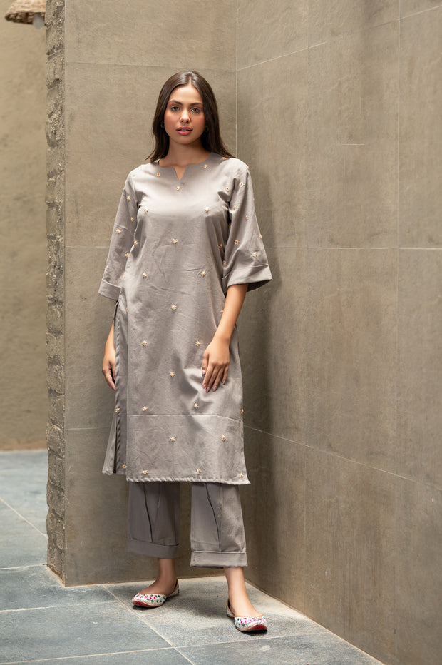 Grey Cotton Flex Kurta Set