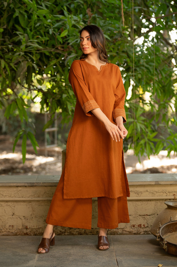 Rust Cotton Flex Kurta Set