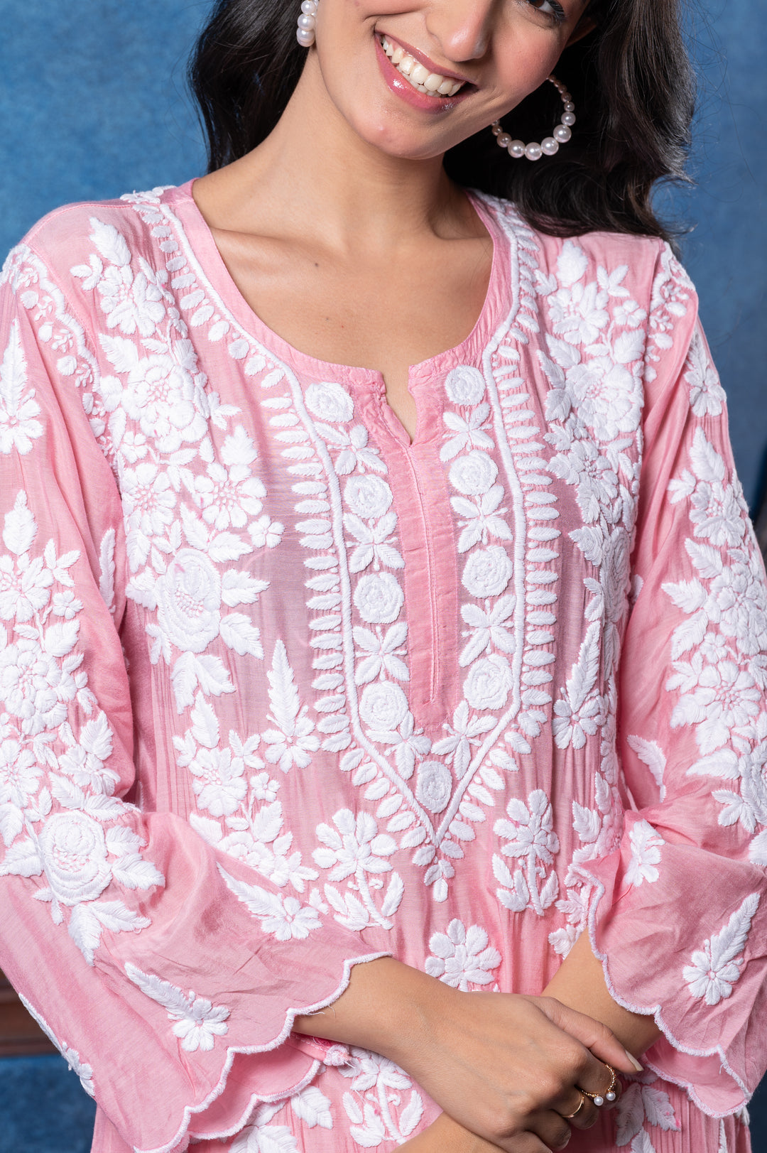 CHIKANKARI PINK OMBRE COTTON SILK KURTA