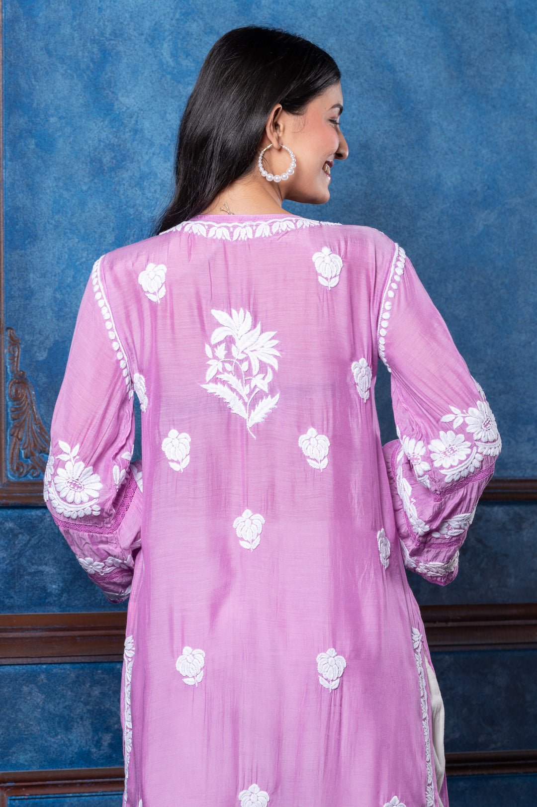 CHIKANKARI LILAC COTTON SILK KURTA