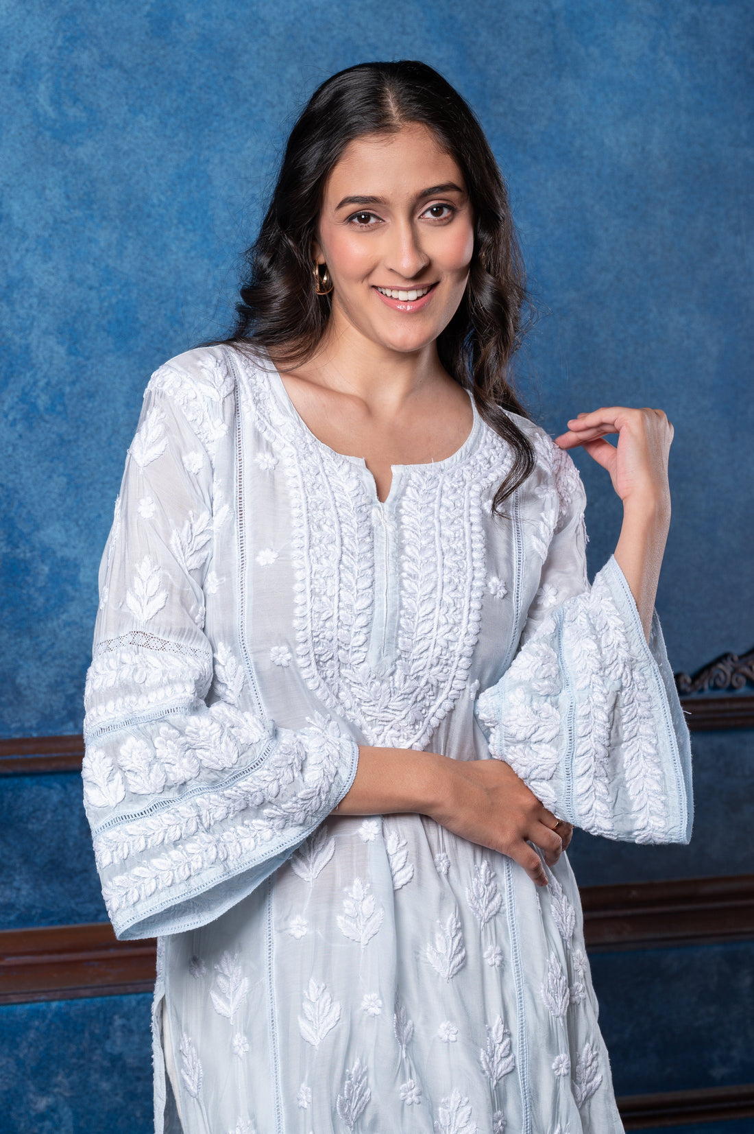 Chikankari Light Blue Cotton Silk Kurta