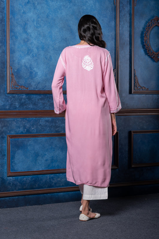 CHIKANKARI DUSTY ROSE COTTON SILK KURTA