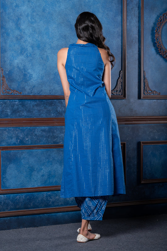 Women's Afgani Halter Neck Blue Suit Set