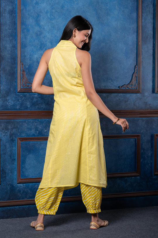 Women's Afgani Halter Neck Yellow Suit