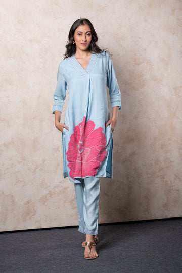Light Blue Embroidered co-ord set