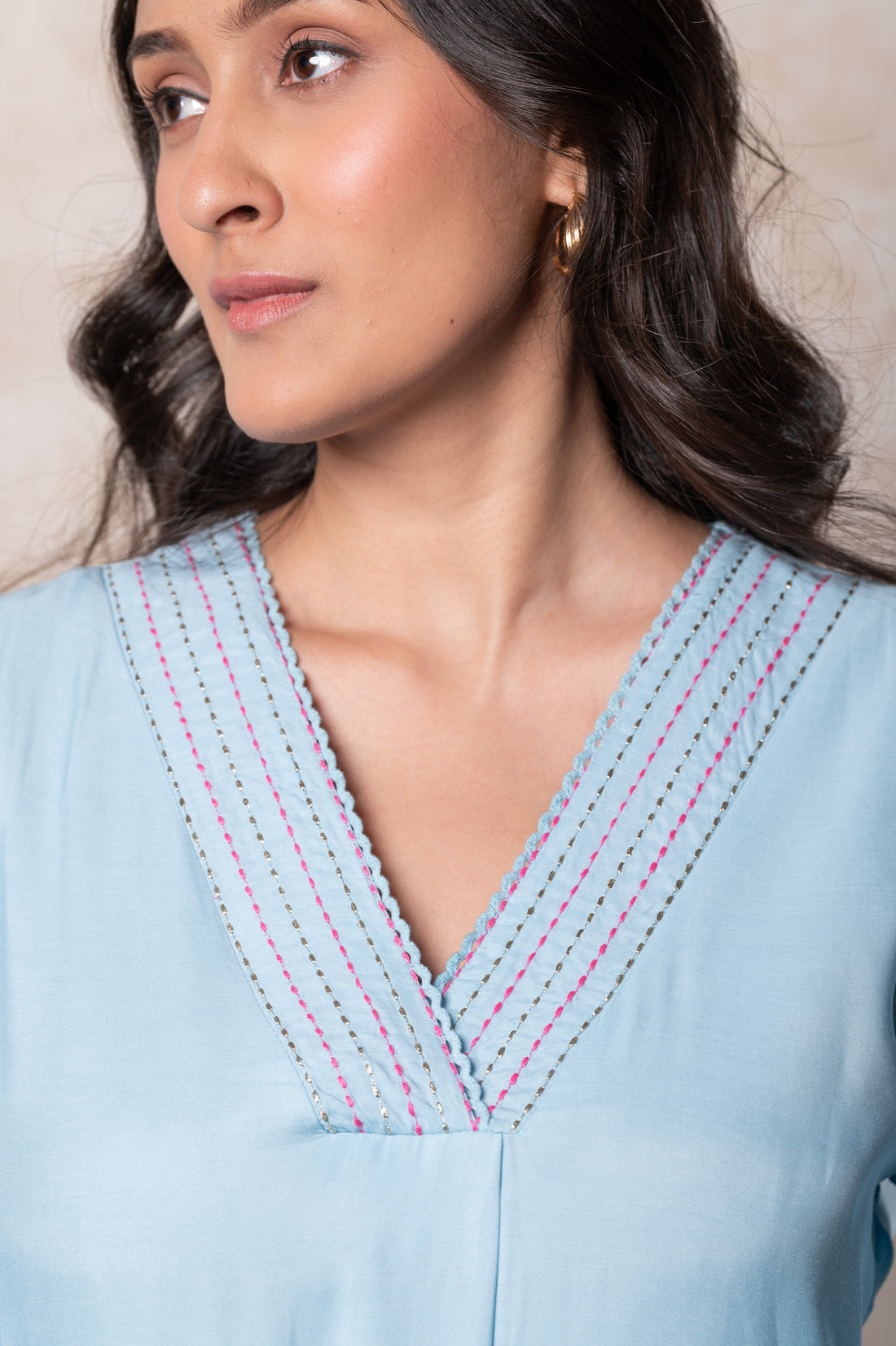 Light Blue Embroidered co-ord set