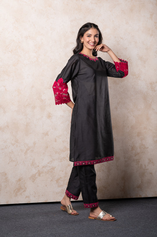 Black Patch Embroidered kurta set