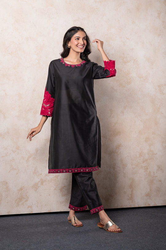 Black Patch Embroidered kurta set