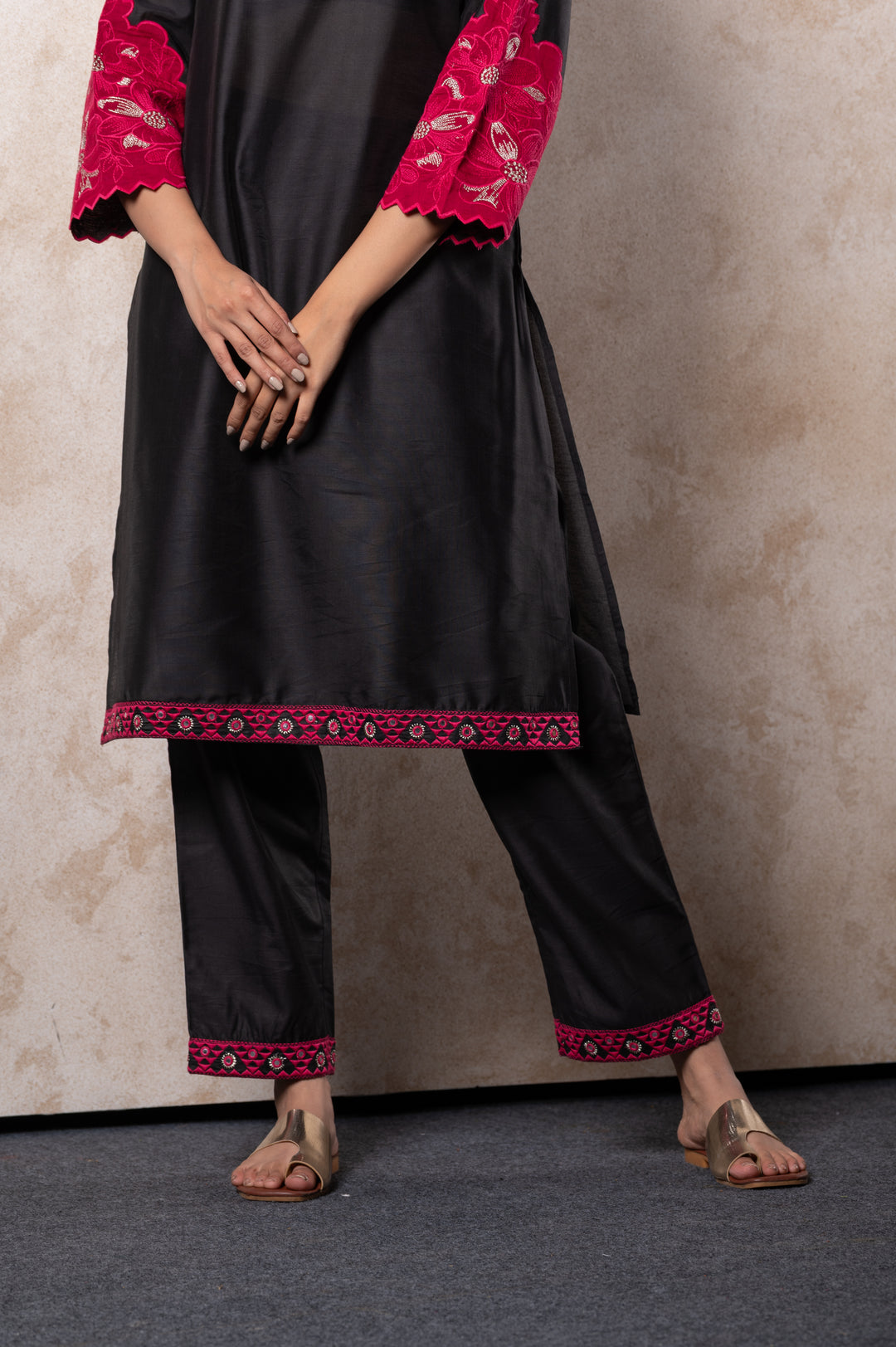 Black Patch Embroidered kurta set