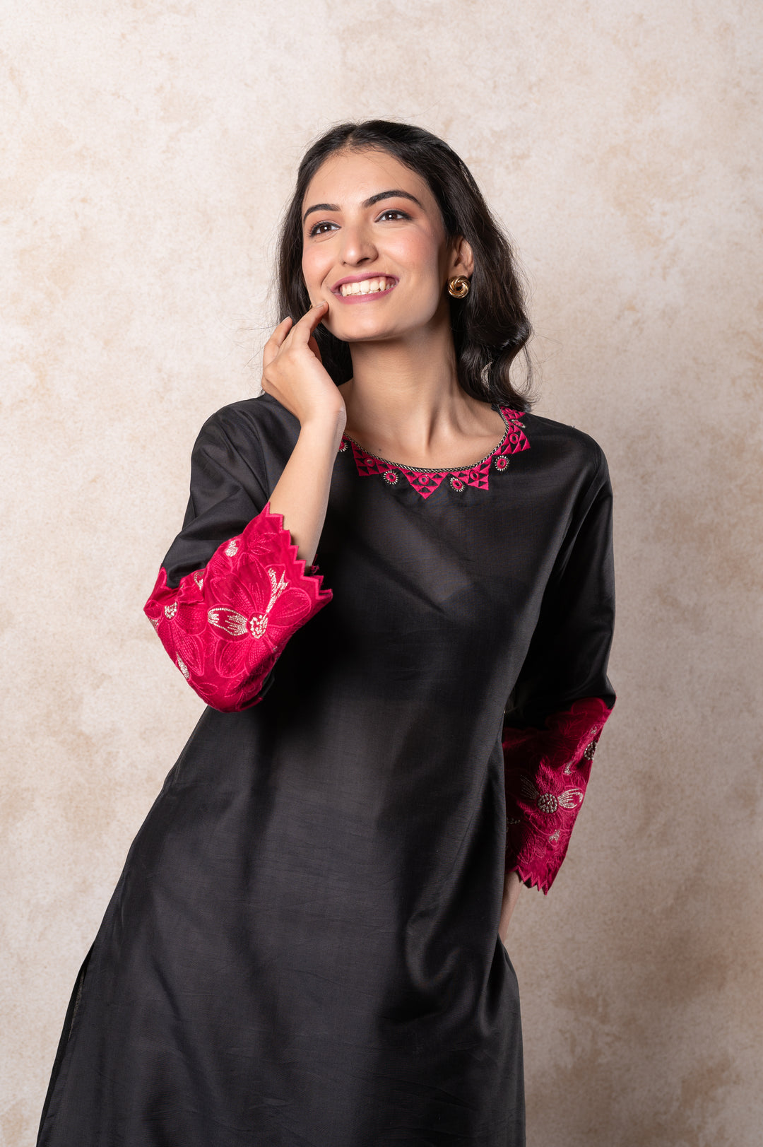 Black Patch Embroidered kurta set