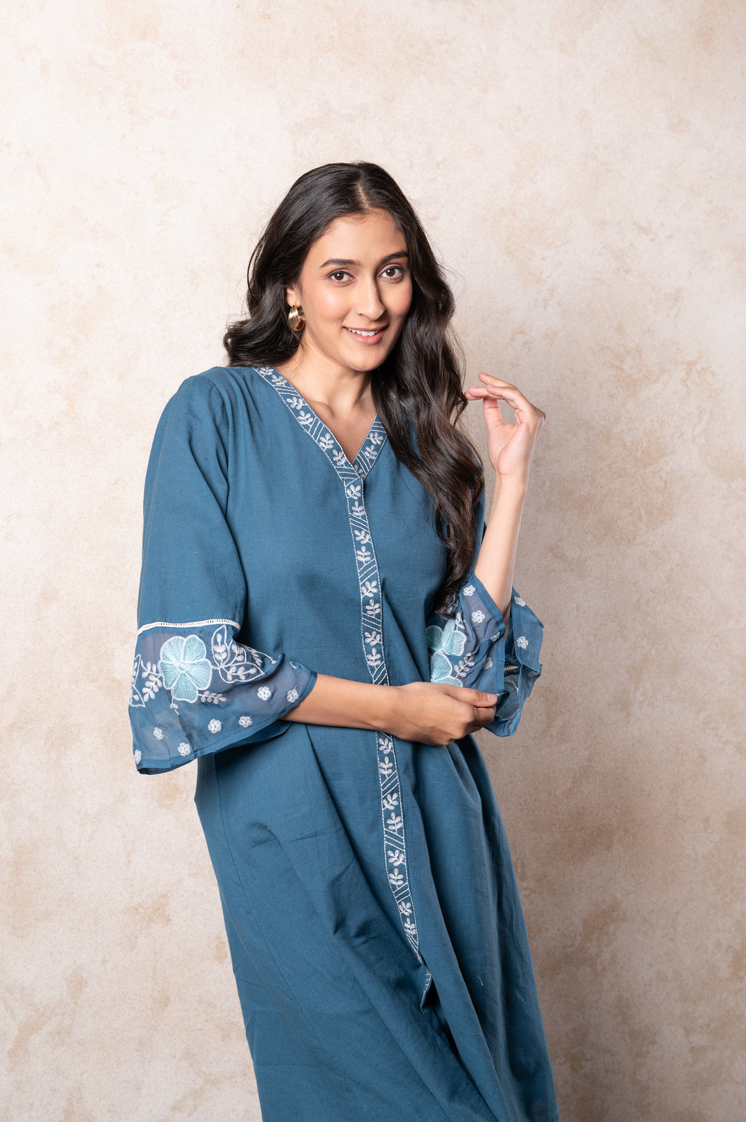 Teal Blue Embroidered Kurta Set