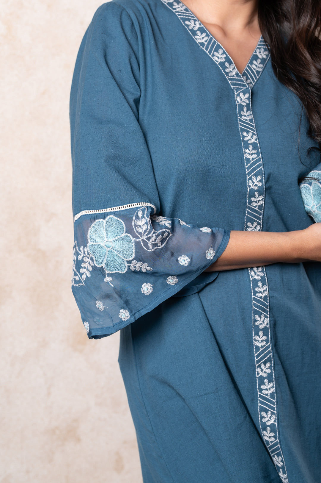 Teal Blue Embroidered Kurta Set