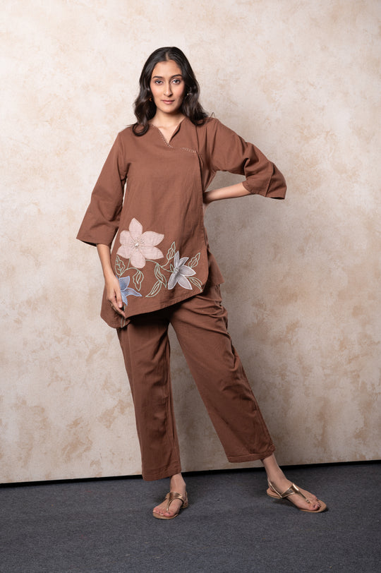 Brown Embroidered Kurta Set