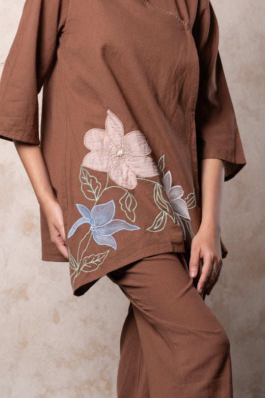 Brown Embroidered Kurta Set