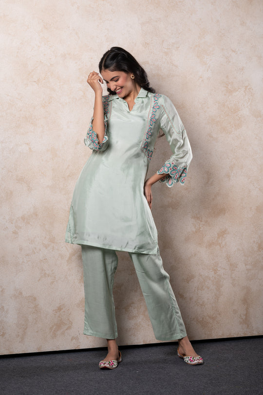 Sage Green Embroidered Co-ords set