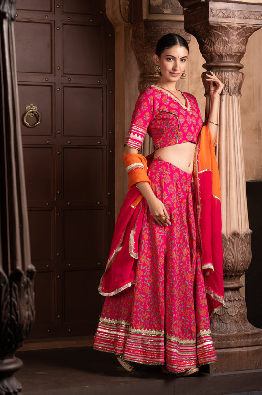 Women's Gota work Handcrafted Cotton Lehenga Set