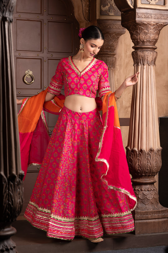 Women's Gota work Handcrafted Cotton Lehenga Set