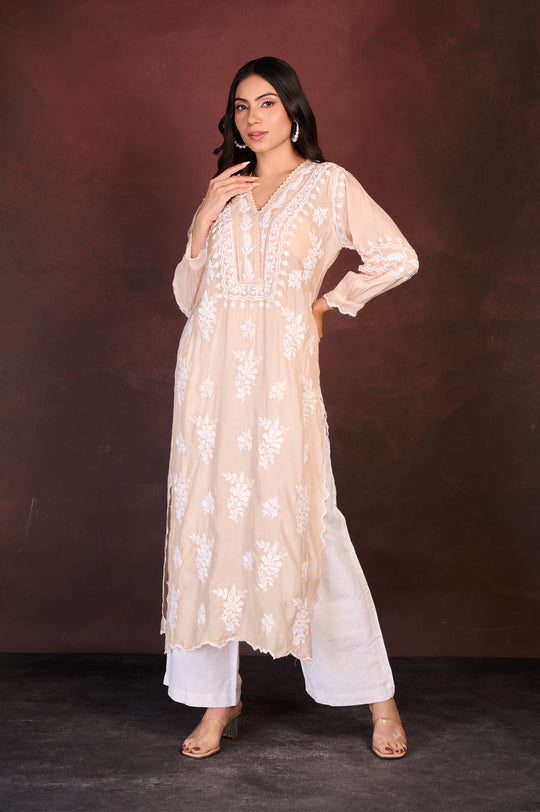 Light Beige Chikankari Kurta