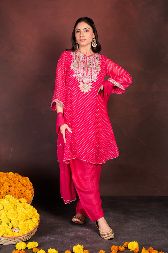 Pink Bandhani 3-Piece Suit Set