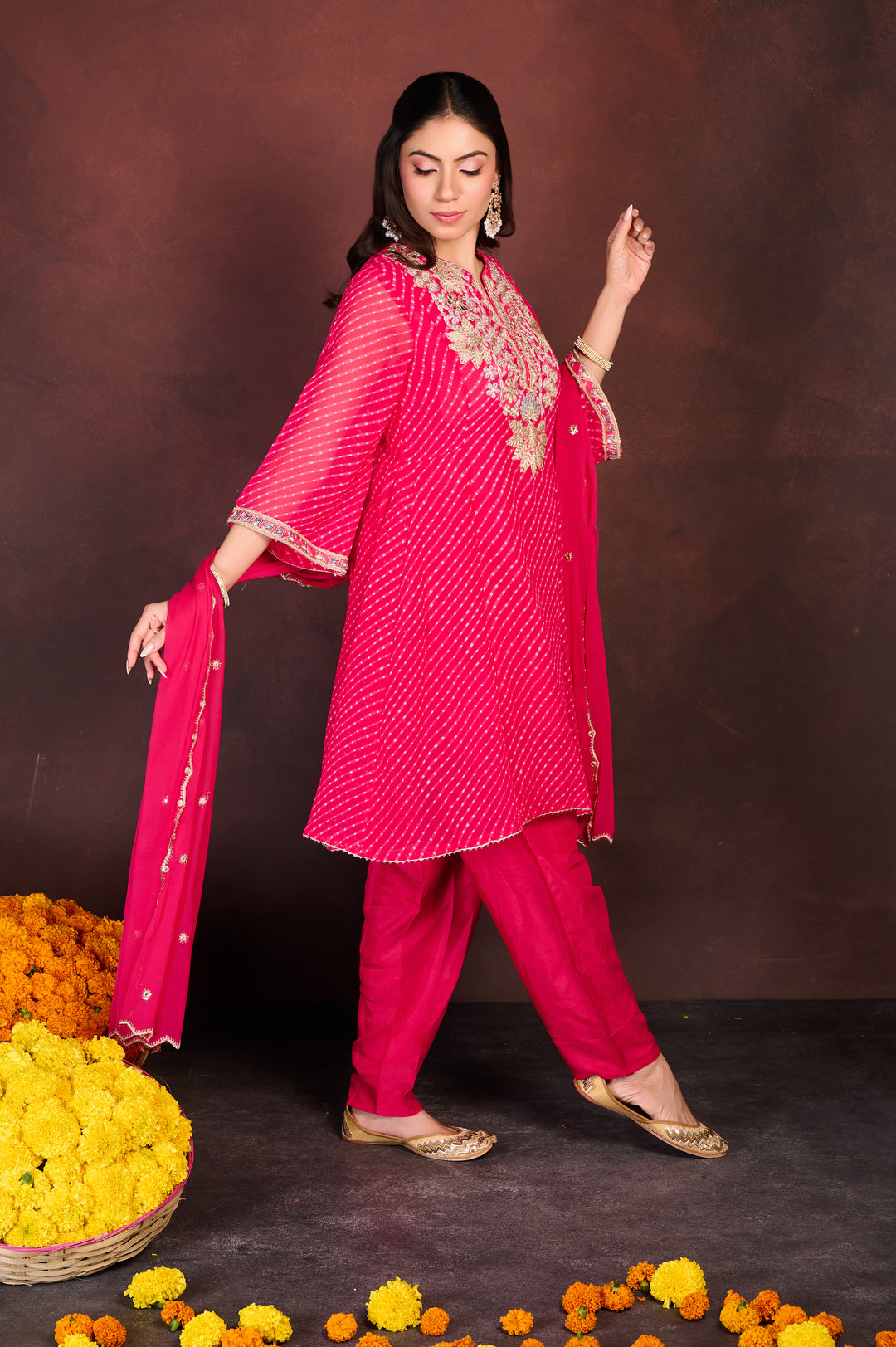 Pink Bandhani 3-Piece Suit Set