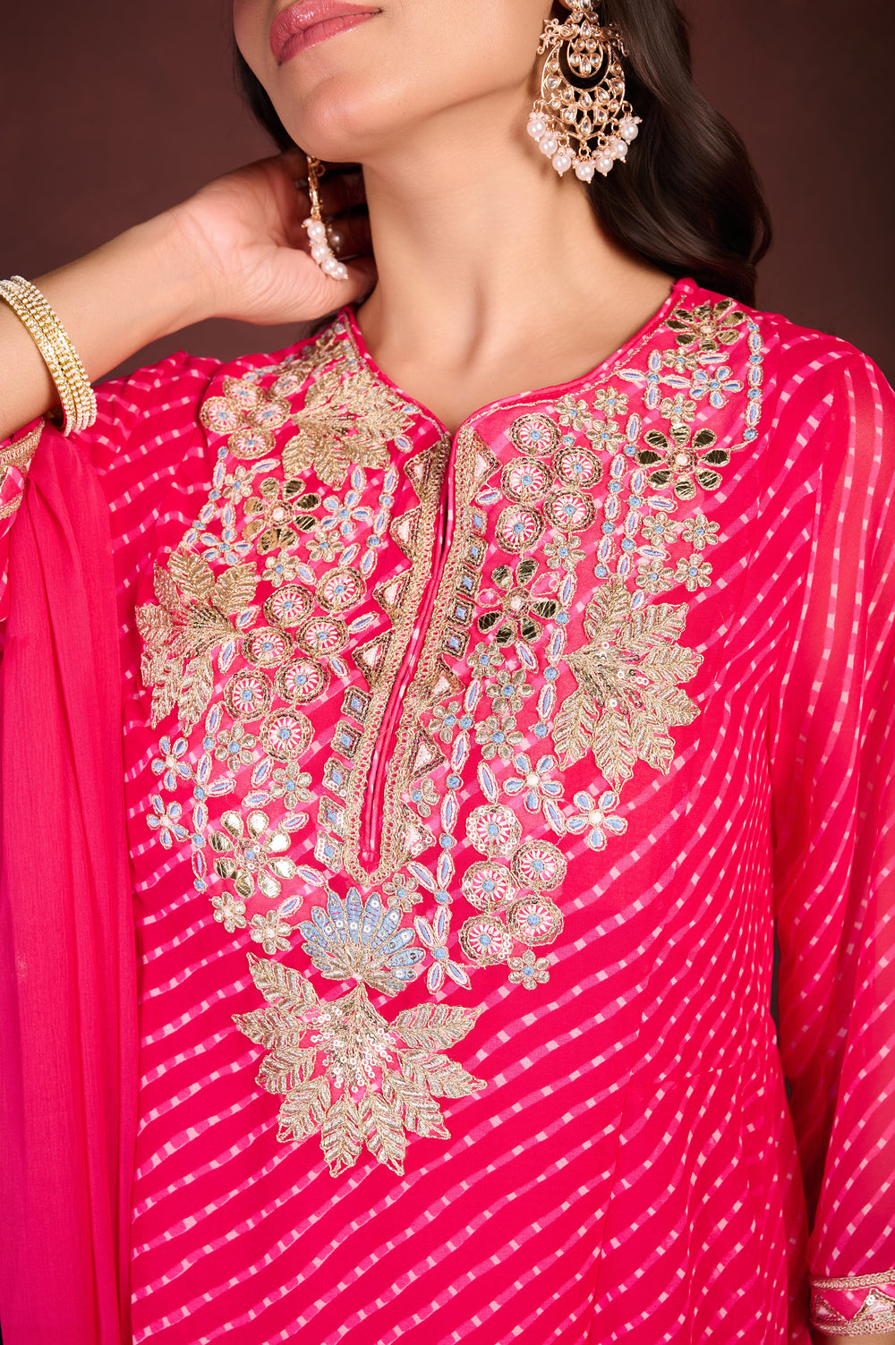 Pink Bandhani 3-Piece Suit Set