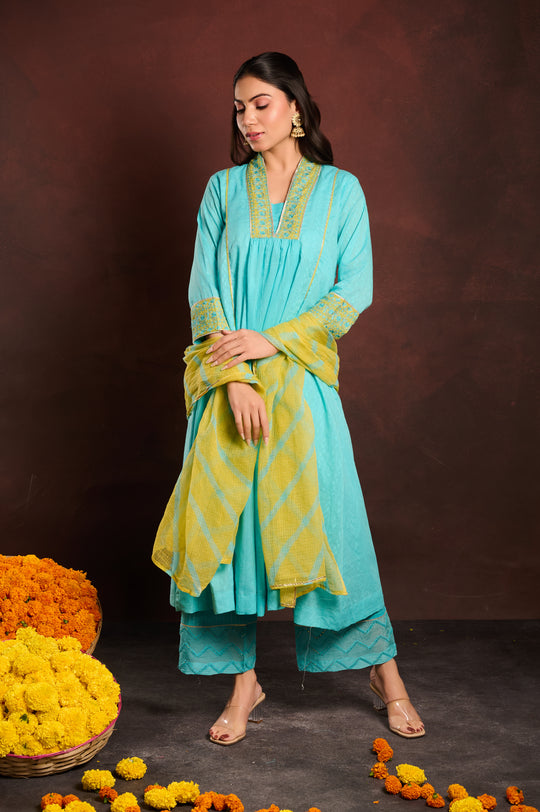 Blue A-line Suit Set