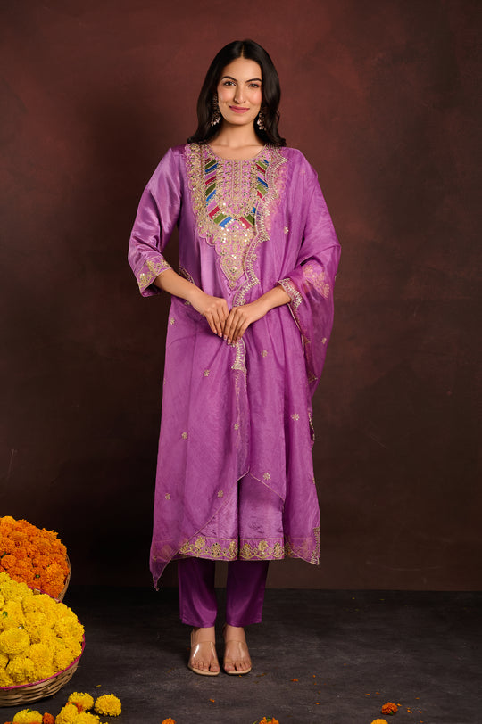 Purple Embellished 3-Piece Suit Set