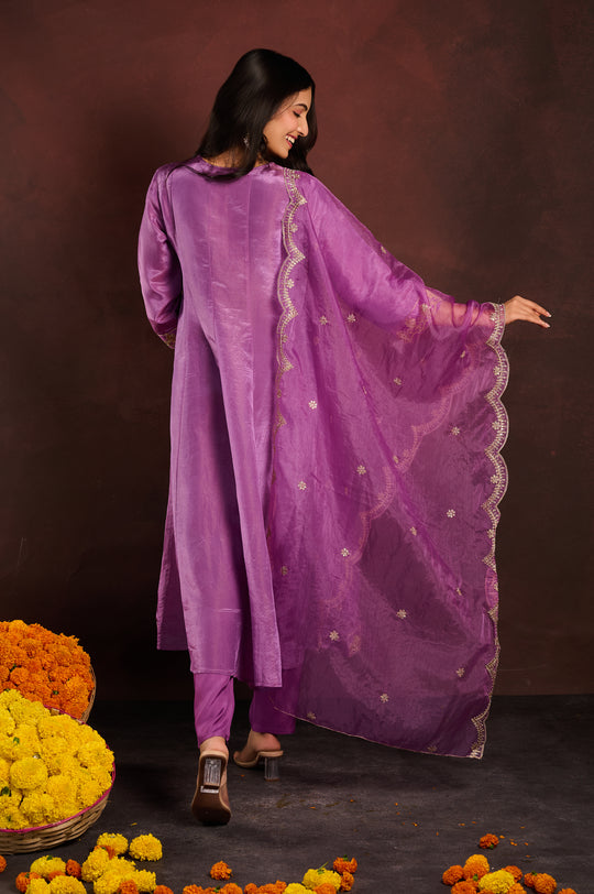 Purple Embellished 3-Piece Suit Set