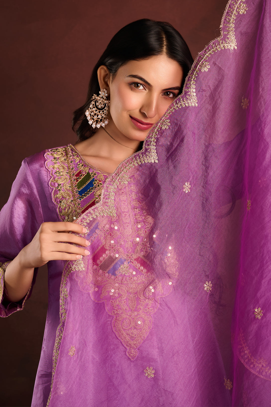 Purple Embellished 3-Piece Suit Set