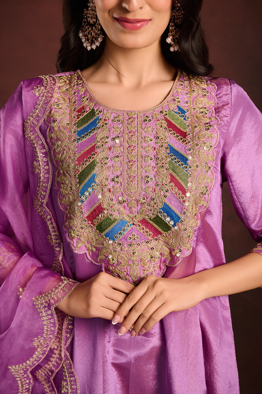 Purple Embellished 3-Piece Suit Set