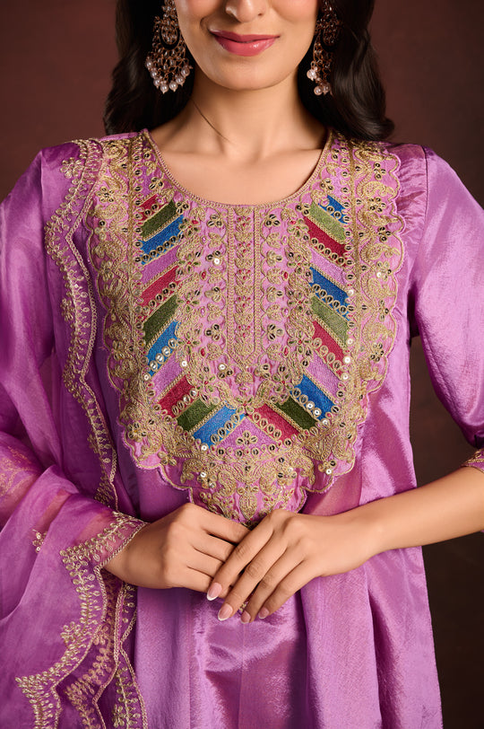 Purple Embellished 3-Piece Suit Set