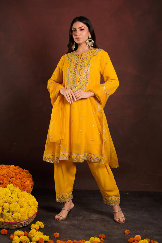 Yellow Embellished 3-Piece Suit Set